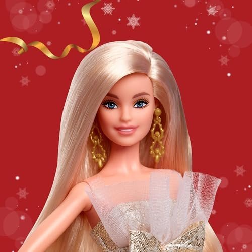 Barbie Signature 2025 Holiday Blonde Fashion Doll Wearing Silver & Gold Gown - Image 2