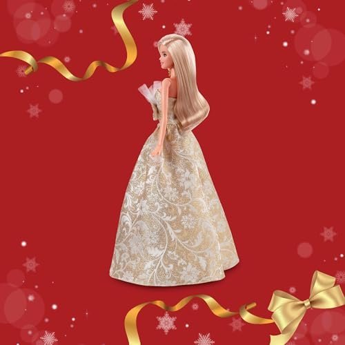 Barbie Signature 2025 Holiday Blonde Fashion Doll Wearing Silver & Gold Gown - Image 10