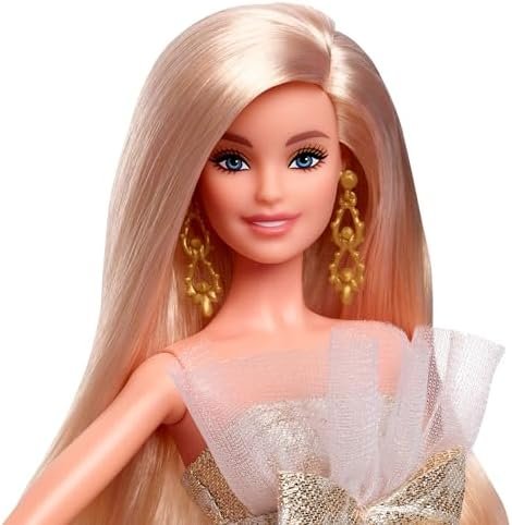 Barbie Signature 2025 Holiday Blonde Fashion Doll Wearing Silver & Gold Gown - Image 4