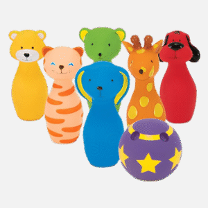 Melissa & Doug K’s Kids Bowling Friends Set, Soft Animal-Themed Pins & Ball with Carry Case